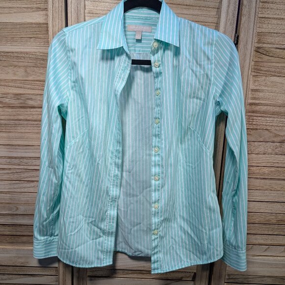 Banana Republic Light Mint Green Striped NON-IRON Fitted Button-Up Shirt Size 2 - Picture 1 of 7